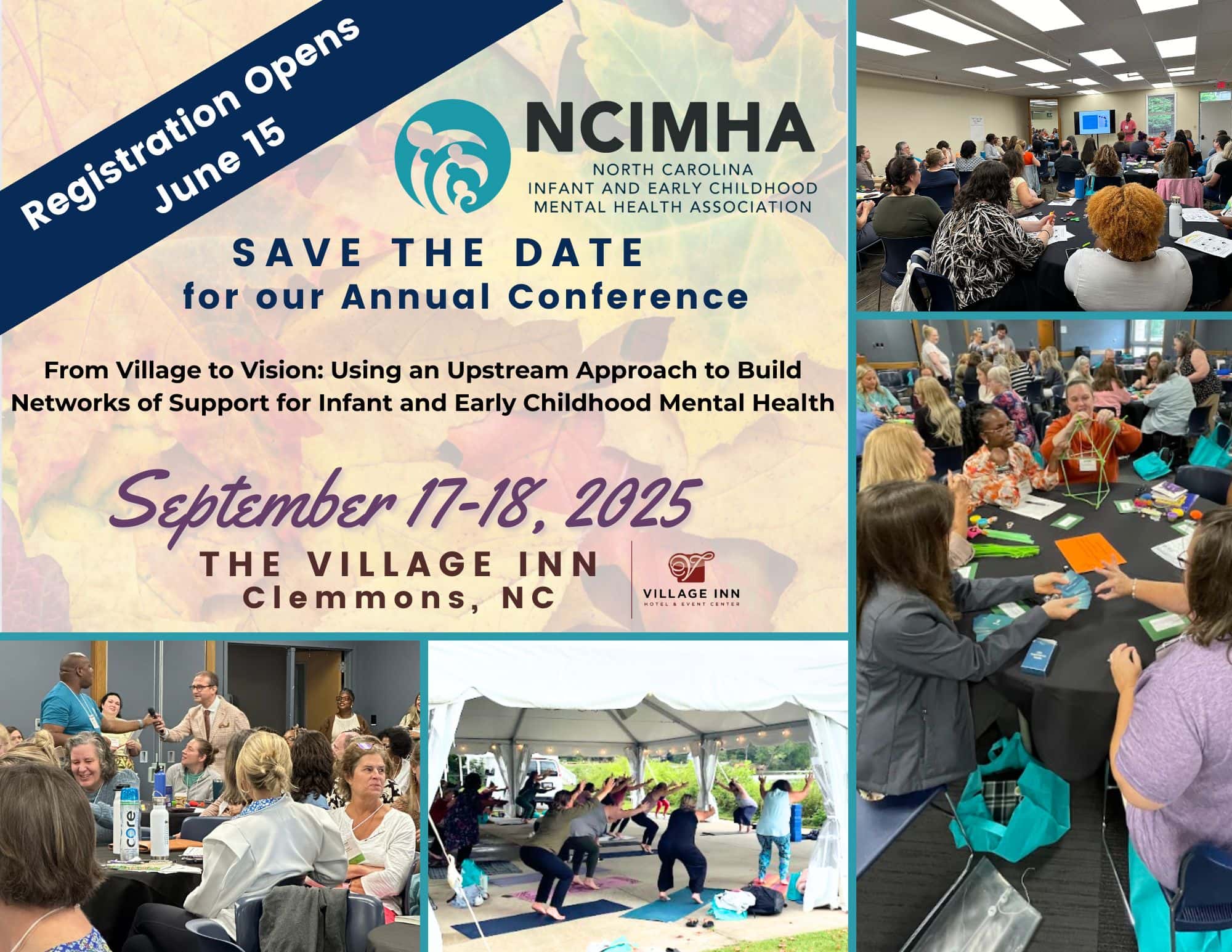 A "Save the Date" card for the NCIMHA 2025 Annual Conference to be held September 17-18.